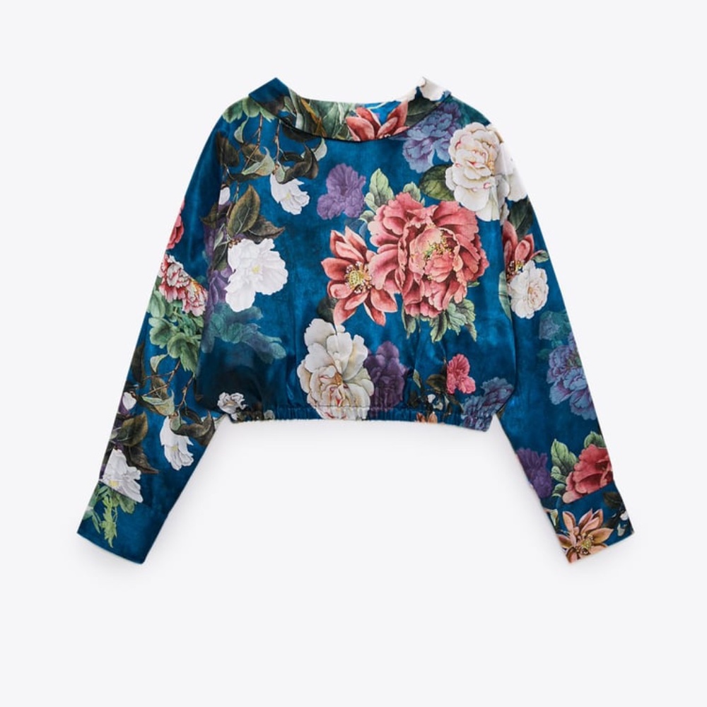 ZARA CROPPED PRINT BLOUSE SMALL - Picture 2 of 7